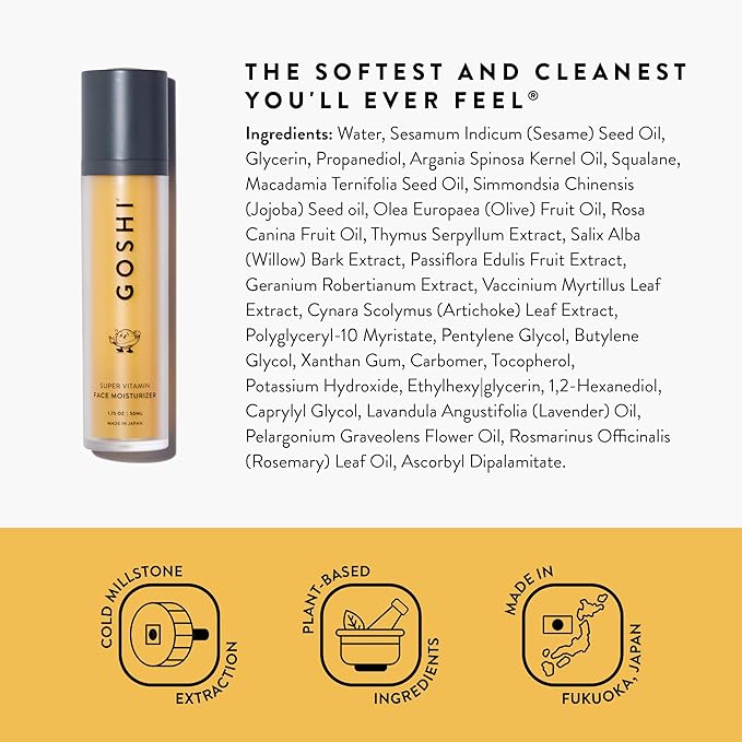 GOSHI Super Vitamin Face Moisturizer for All Skin Types 1.75 oz - Nourishing Face Cream Infused with Sesame Oil, Vitamin E and More Plant Extracts - Made in Japan