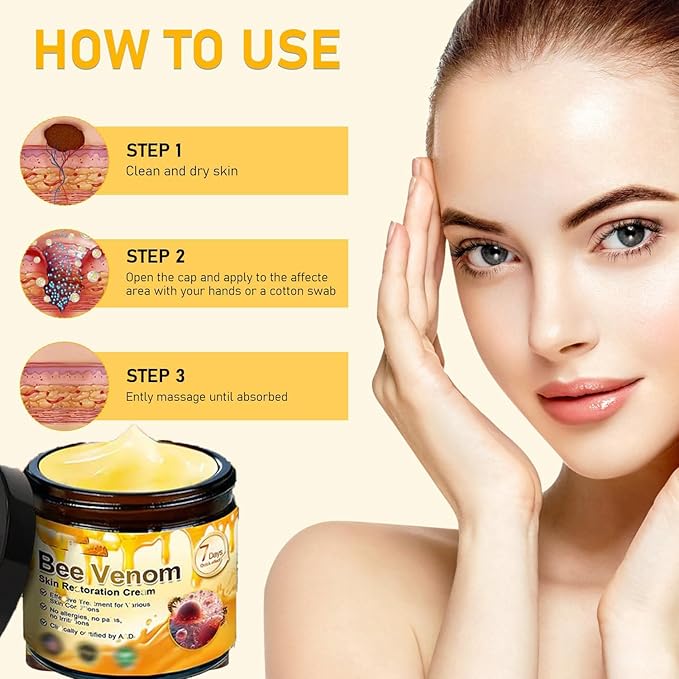 Bee Venom Skin Restoration Cream, Bee Venom Skin Treatment Cream, Repair and Wrinkle Reducing Comprehensive Moisturizer for All skin Types 2PC