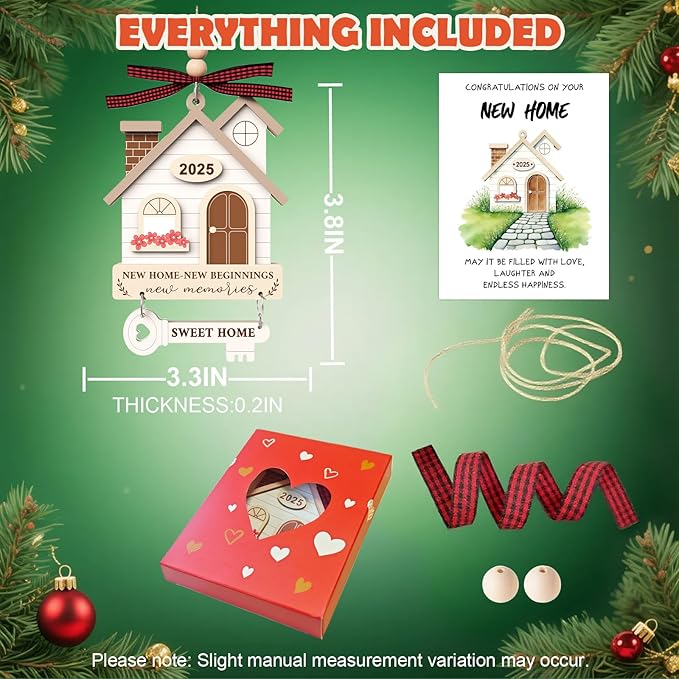 2025 New Home Ornament - Wooden Housewarming Gift for Homeowners, Couples & Friends - New Home New Beginning First Christmas House Ornament