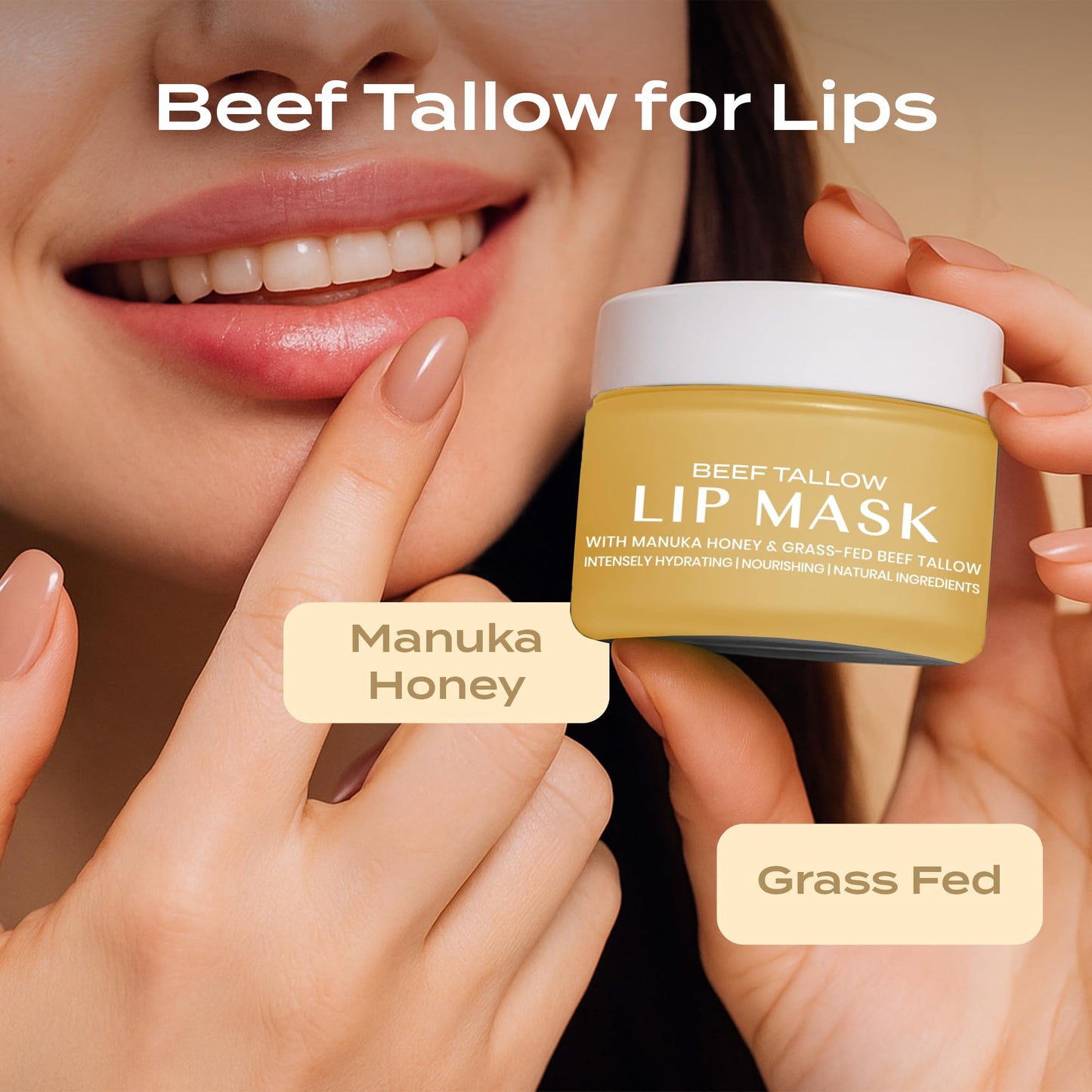 Body Restore Grass Fed Beef Tallow Lip Mask, with Manuka Honey – Christmas Stocking Stuffers, White Elephant, Hydrating Moisture, Travel Essentials, Self Care, Birthday Gifts for Women, Men – Vanilla