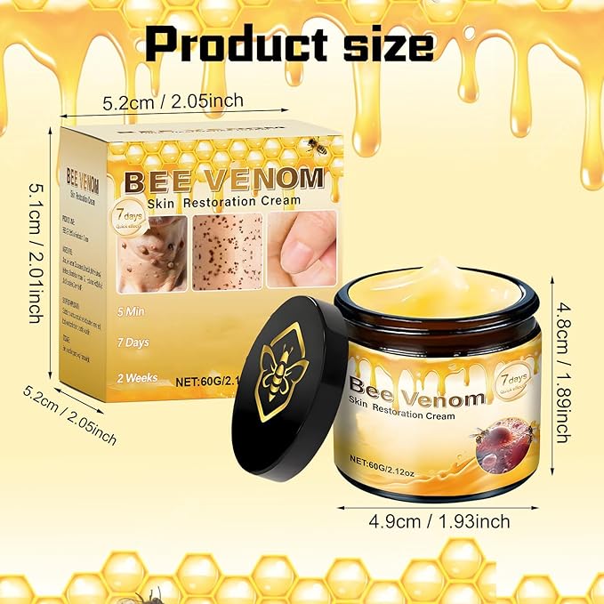 Bee Venom Comprehensive Cream, Professional Bee Venom Skin Treatment Removing and Repair All in One Cream, Natural Serum Suitable for All Skin Types, 2 PCS