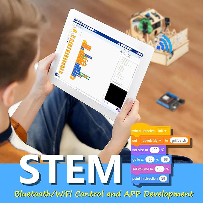 ESP32 IoT STEM Kit for Arduino/Acecode, 3D Wooden Puzzles Smart Home Learner Kit for Kids Age 10+, Educational STEM Toy House DIY Sensor Coding Set, Voice/APP Control, Gift for Adults Teens Boys Girl