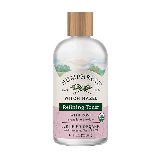 Humphreys Witch Hazel Refining Toner | Wild Harvested Witch Hazel & Rose | USDA Organic | Natural | Soothing & Clarifying | 8 Fl Oz