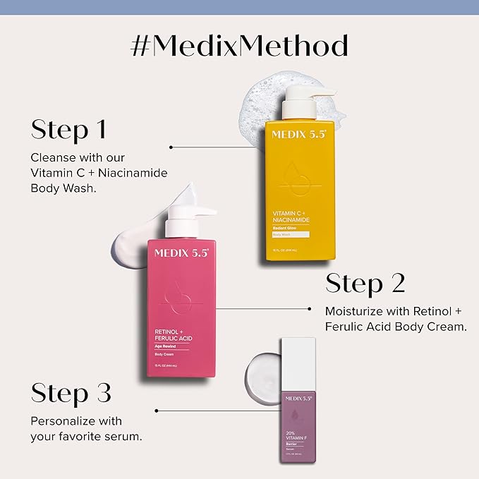 Medix 5.5 Radiant Glow Vitamin C Body Wash W/Niacinamide | Citrus Scented Gentle Body & Face Cleanser For Women, Men, Dry Skin, & Smoother-Looking Skin | Removes Dirt, Oil, & Impurities, 15 Fl Oz