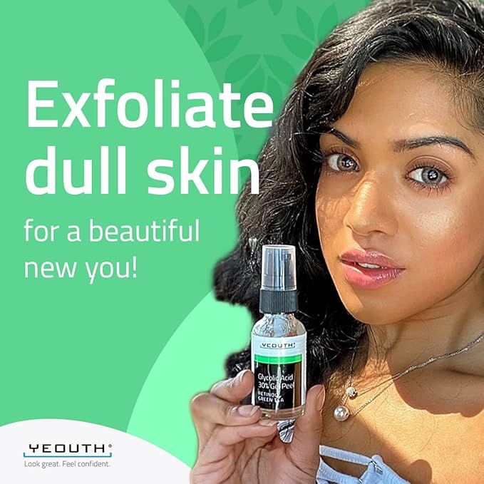 YEOUTH Glycolic Acid Peel for Face, At Home Exfoliator Aha 30% Glycolic Acid Face Peel with Retinol, Designed to Refresh & Smooth the Appearance of Skin 1oz