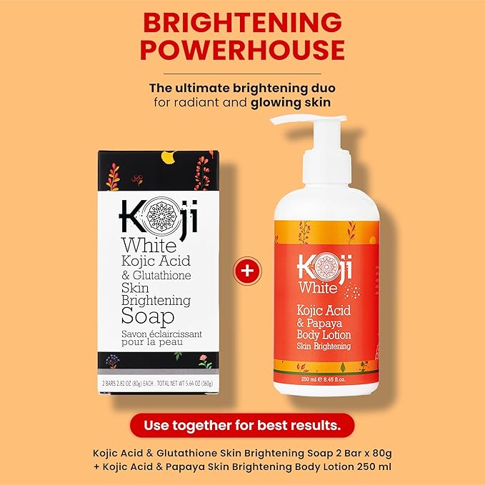 Koji White Kojic Acid & Glutathione Skin Brightening Soap for Body & Face Exfoliating, Hydrating and Cleansing Bar for Reduce the Appearance of Fine Lines and Wrinkles, Vegan, 2.82 oz (2 Bars)