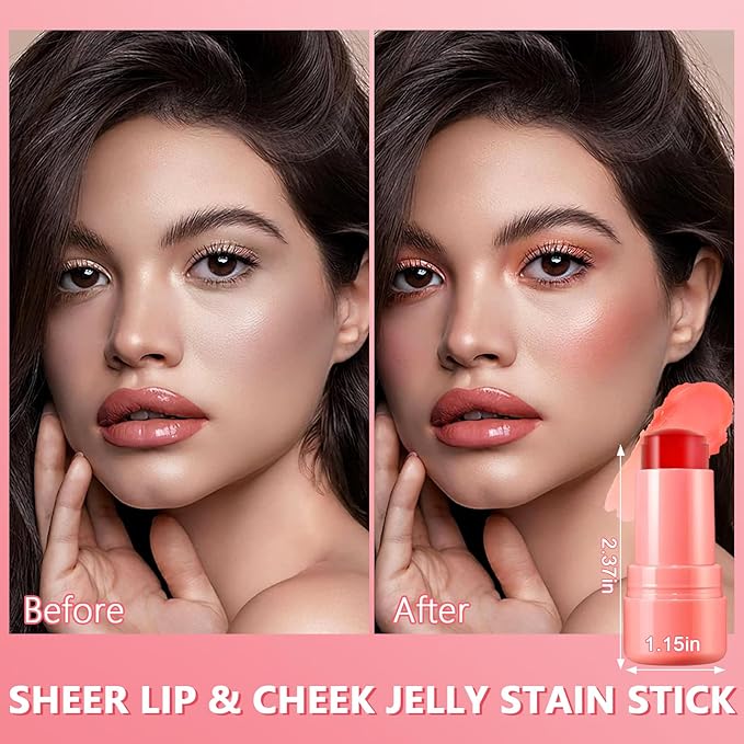 Jelly Blush Stick,Jelly Stain Stick,Lightweight Long Lasting Cheek Stick,Lightweight