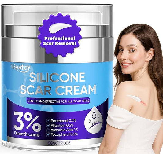 Silicone Scar Cream for Surgical Scars, 3% Dimethicone Complex Silicone Scar Gel for Old & New Scars, C-Section, Pregnancy, Acne, Injury, Keloids, Burns, Non-Irritating Scar Removal Cream(50ML)
