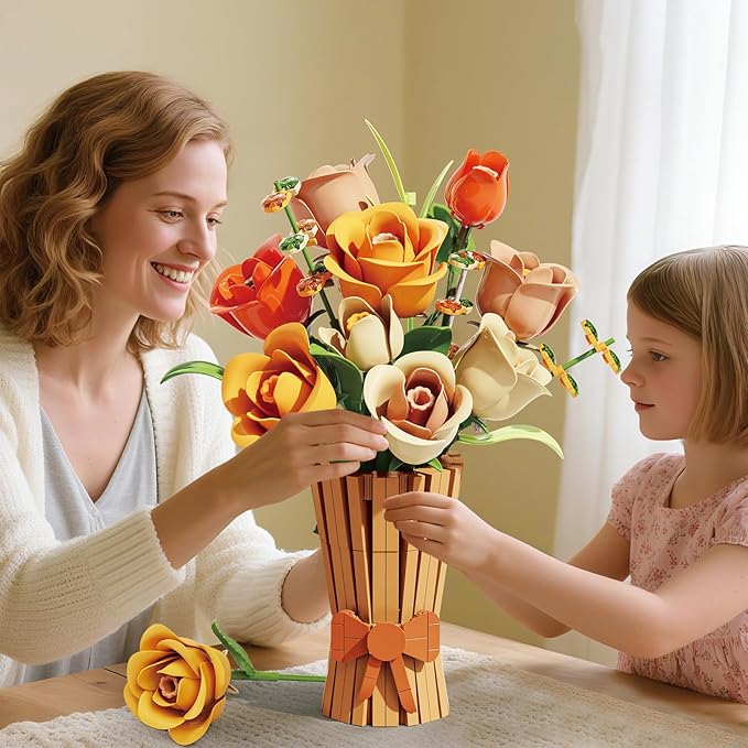 Flowers Bouquet Building Set 868 PCS Rose Botanical Collection Kit Artificial Flowers Toys Botanical Collection DIY Unique Home&Office Bonsai Decoration Gift for Valentine's Day Mother's Day Christmas