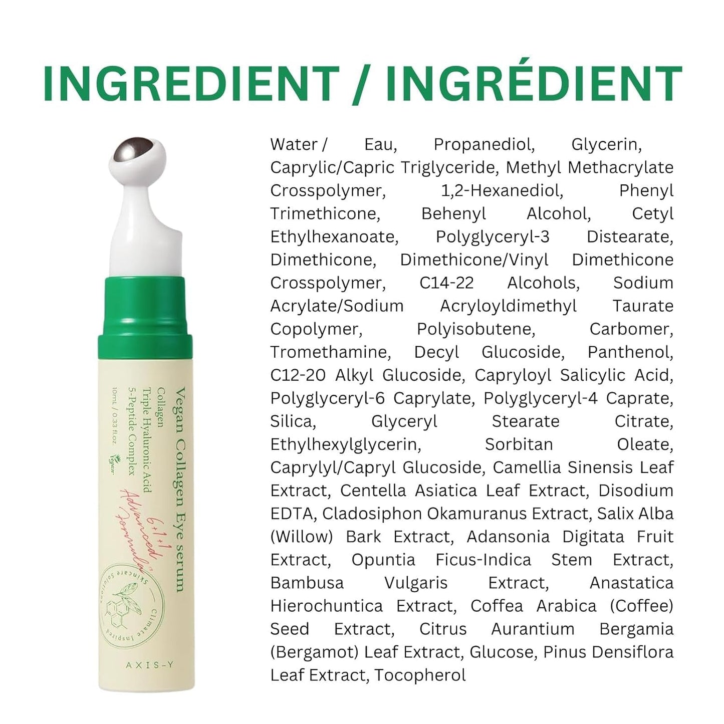 AXIS-Y Vegan Collagen Eye Serum - K Beauty Triple Hyaluronic Acid & Peptide Collagen Serum Improve Skin Elasticity, Reduce Fine Lines & Dark Circles - Vegan Korean Skin Care Eye Cream - 0.33 fl. oz.