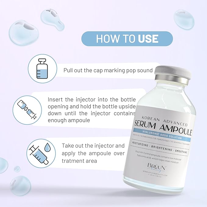 BRÜUN HY - Control Hyaluronic Aqua Solution Ampoule - A Korean Serum Booster for Face to Use as a Skin Care Serum 1.18 fl.oz