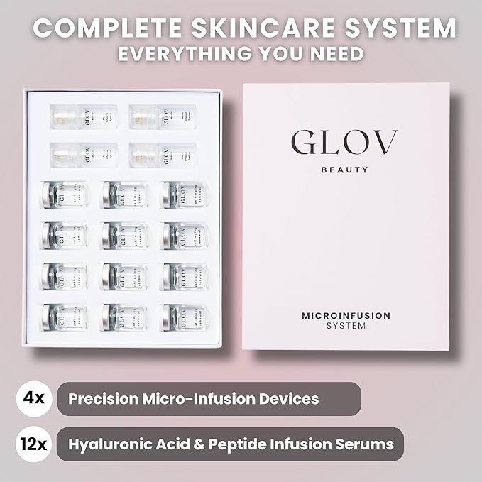 Micro Infusion System - 0.25mm 24k Gold Cosmetic Facial Stamp with Hyaluronic Acid & Peptide Serum Ampoules - At-Home Hydrating & Plumping Glow Kit for Face & Lips