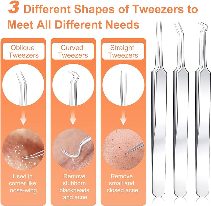 Pimple Popper Tool Kit, IUMAKEVP 15 PCS Professional Stainless Steel Blackhead Remover Comedone Extractor Tools for Removing Zit on Face - Acne Removal Kit with Metal Case (Silver)