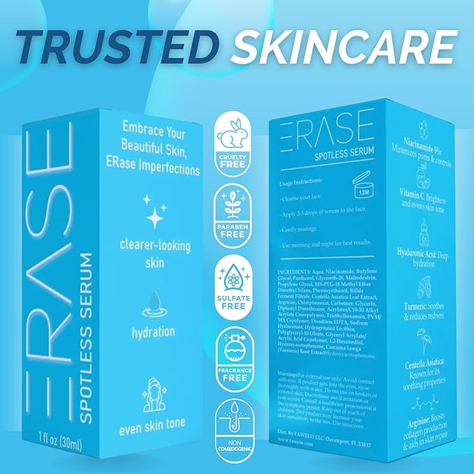 Spotless Serum - Vitamin C Serum for Dark Spots with Niacinamide 5%, Korean Skin Care, Proactive Acne Treatment For Face, Hyaluronic Acid Hydration, Soothing Turmeric & Centella Asiatica, 1fl oz