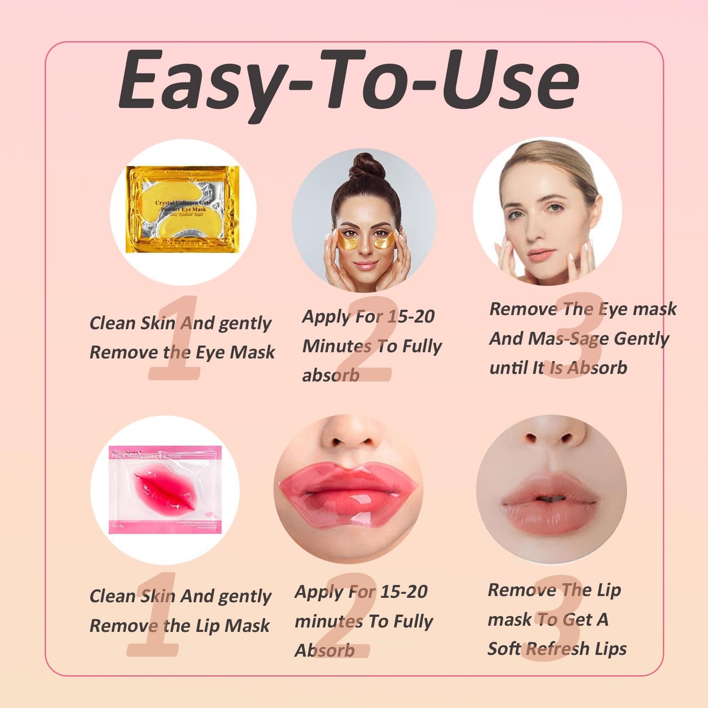 32 Pairs Eye Masks & Lip Masks, Collagen Crystal Lip Mask and Eye Mask, Crystal Collagen Eye Patches for Puffy Eyes, Effectively Eliminates Dark Circles and Eye Bags, Reduces Lip Wrinkles