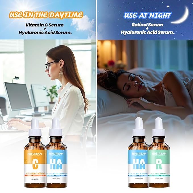Face Serum Set 3-Pcs Set, Includes Vitamin C, Hyaluronic Acid & Retinol - Skin Care Set for Brightening, Firming, Hydrating - Facial Skin Care Set for Fine Lines, Dark Spot Corrector