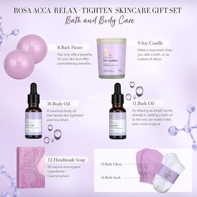 Facial Skin Care Set & Spa Kit - Mothers Day Gift Ideas, Self-care Relaxation Gifts, Skin Care Collection with Essential Oils, Hyaluronic Acid, Vitamin E. (Lavender)