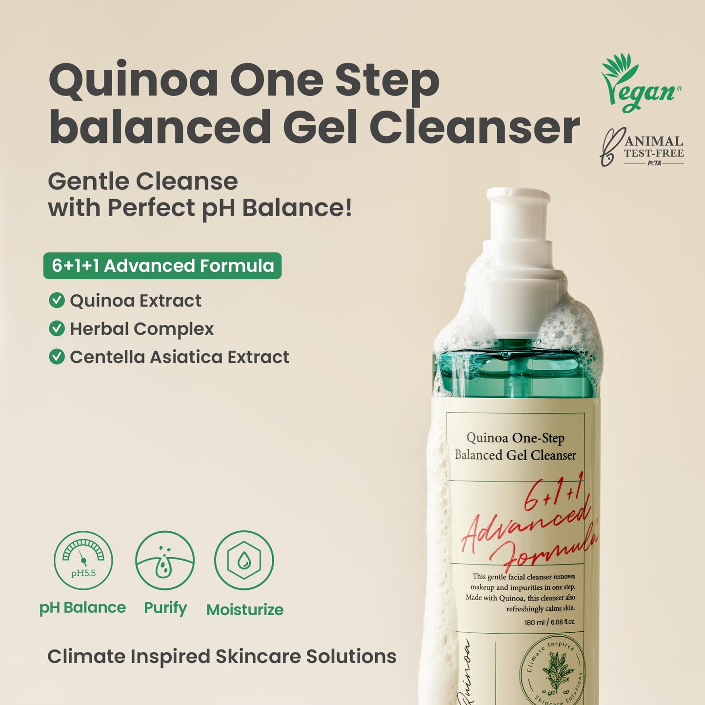 AXIS-Y Quinoa One Step Balanced Gel Cleanser - Deep Hydrating Makeup Remover Facial Cleansing Gel - Vegan Korean Skin Care Face Wash for All Skin Types - 6.08 fl. oz.