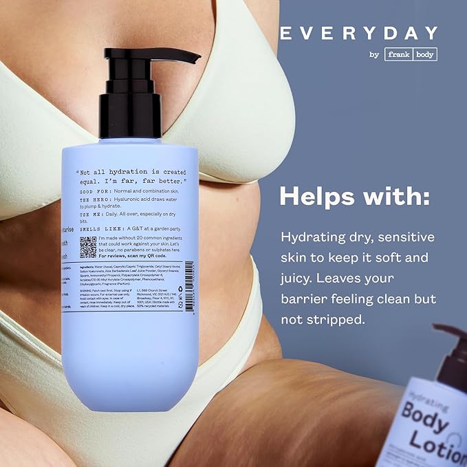 frank body Hydrating Body Lotion | Hyaluronic Acid, Aloe Vera & Glycerin | Hydrates, Soothes & Moisturizes | Lightweight, Vegan & Cruelty Free | Cucumber & Waterlily Scent | 250ml /8.45 fl oz