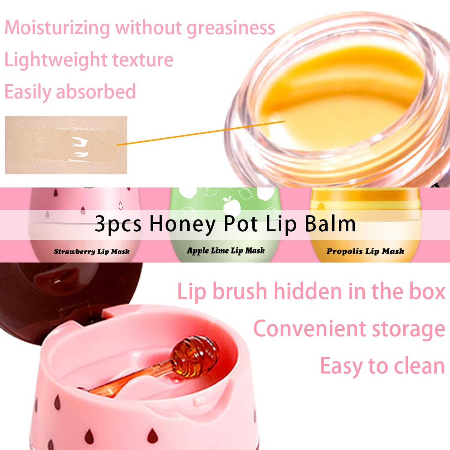 Bee Propolis Aloe Vera Lip Balm - Soothing Lip Sleeping Mask for Dry, Irritated Lips | Aloe Extract & Propolis | Moisturizing, Exfoliating Lip Treatment in Honey Pot Packaging