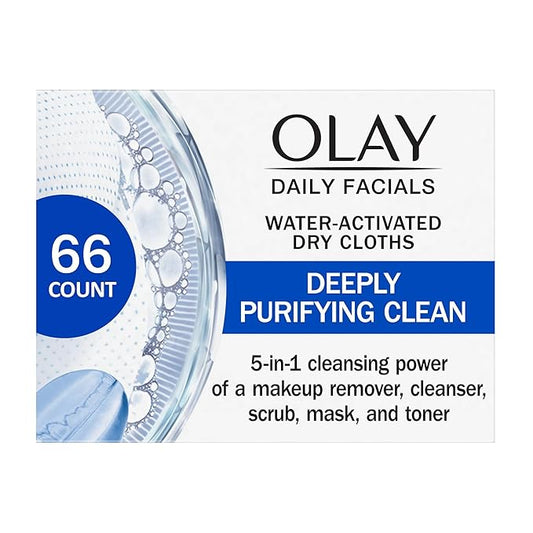 Olay Cleansing Wipes, Daily Facials, Power of a Makeup Remover, Scrub, Toner, Mask and Cleanser - Fragrance-Free, Textured No-Soap Cloth, Gentle Skin Care, Vitamin Complex-Infused Formula, 66 ct