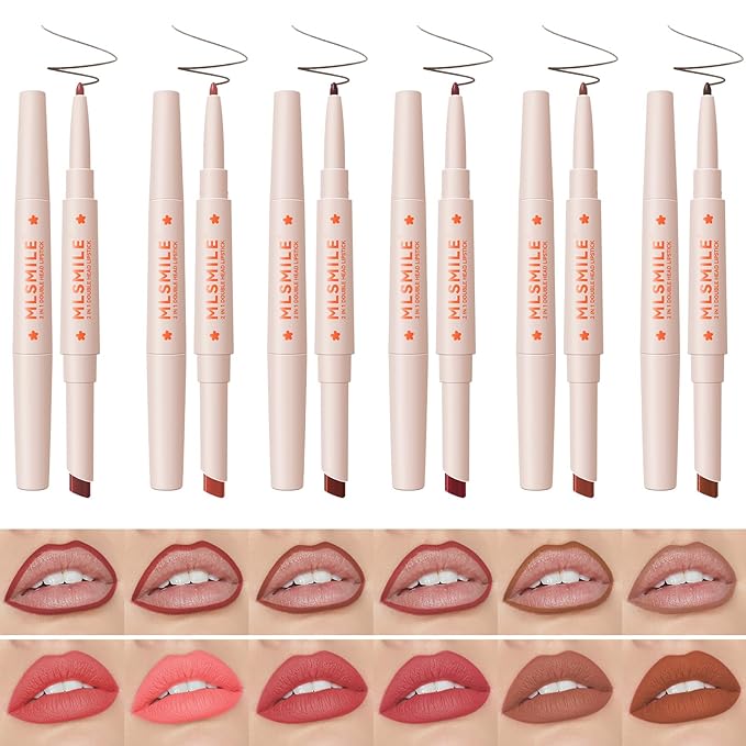 Pink Matte Lip Liner Lipstick Lip Crayon Set, 2-in-1 Smudge-Proof Waterproof Long Lasting Creamy Lip Liner Plumper Lipliner Smooth Soft Longwear Gel Lip Liner Rich Lip Colors for Women(#01)