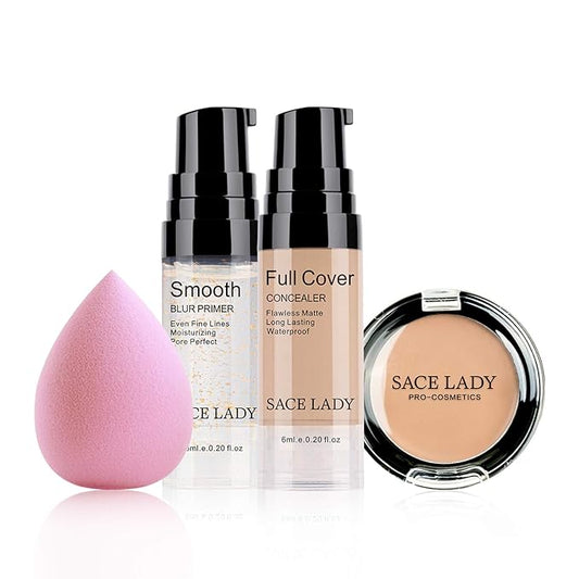 Waterproof Full Coverage Concealer With Primer Sponge Set, (0.2Fl, Natural)