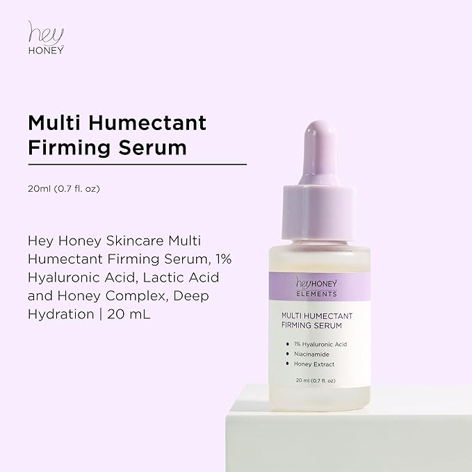 Hey Honey Multi Humectant Firming Serum: 1% Hyaluronic Acid Urea Lactic Acid & Honey Complex for Deep Hydration, Plumping & Skin Barrier Support | 20 mL / 0.68 fl oz