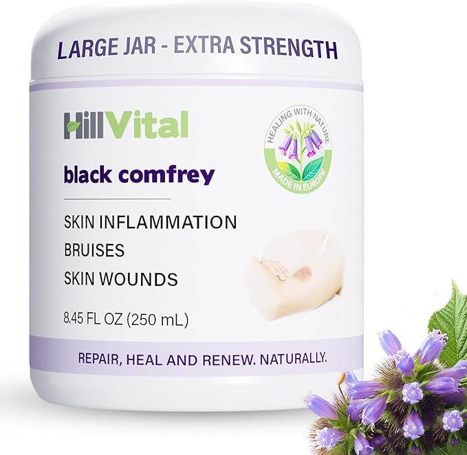 HillVital Bruise Cream Extra Strength, Fast Healing for Thin Skin - Premium Bruise Gel, and Comfrey Salve for Bone Healing, Herbal Salve Comfrey Balm for Pain, Moisturizing Bruise Formula Scar Cream