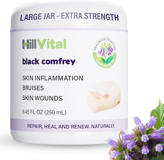 HillVital Bruise Cream Extra Strength, Fast Healing for Thin Skin - Premium Bruise Gel, and Comfrey Salve for Bone Healing, Herbal Salve Comfrey Balm for Pain, Moisturizing Bruise Formula Scar Cream