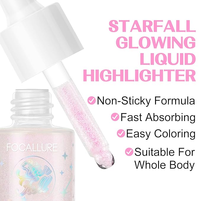 FOCALLURE Starfall Glowing Liquid Highlighter, Shimmering Body Oil,