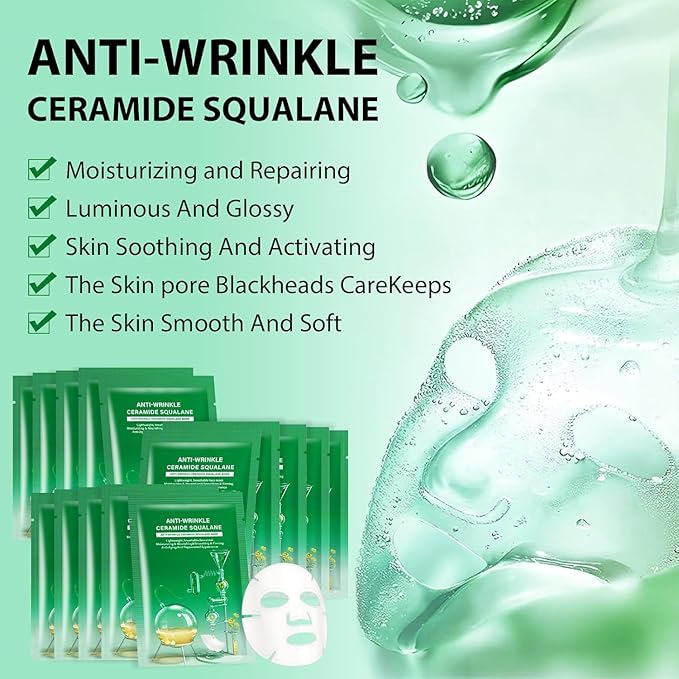 10 Sheets Face Masks Skincare for All Skin Types, Anti-Wrinkles Facial Sheet Masks for Women, Hydrating and Moisturizing Face Masks Suitable for Sensitive Skin, Bulk Facial Mask for Spa