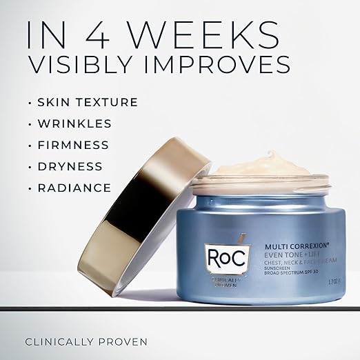 RoC Multi Correxion 5 in 1 Chest, Neck, and Face Moisturizer Cream with SPF 30, for Neck Firming and Wrinkles, Vitamin E & Shea Butter, Oil Free Skin Care, 1.7 Ounces (Packaging May Vary)