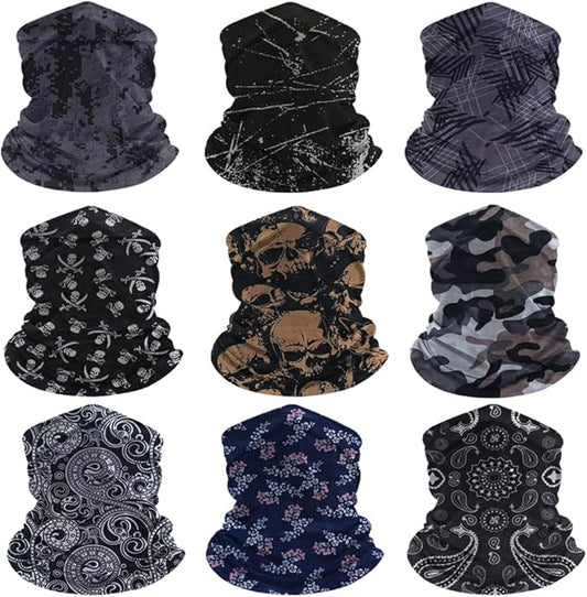 9-Pack Balaclava Face Mask for Men & Women - UV Protection Neck Gaiter, Multi-Use Cycling Mask & Breathable Headband, Outdoor Sports Scarf Accessories