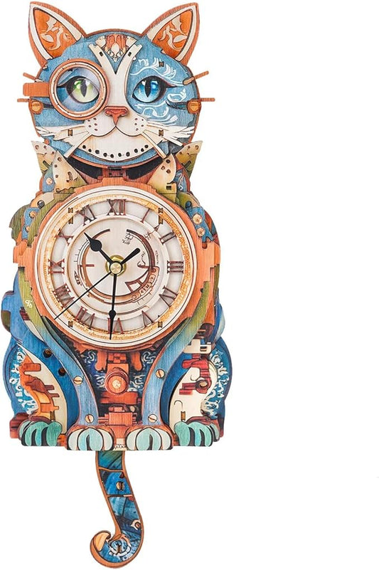 3D Puzzles for Adults, Cute Cat Wall Clock 3D Wooden Puzzles Clock Kits for DIY Birthday Gift for Women Men Home Decor Holiday Christmas