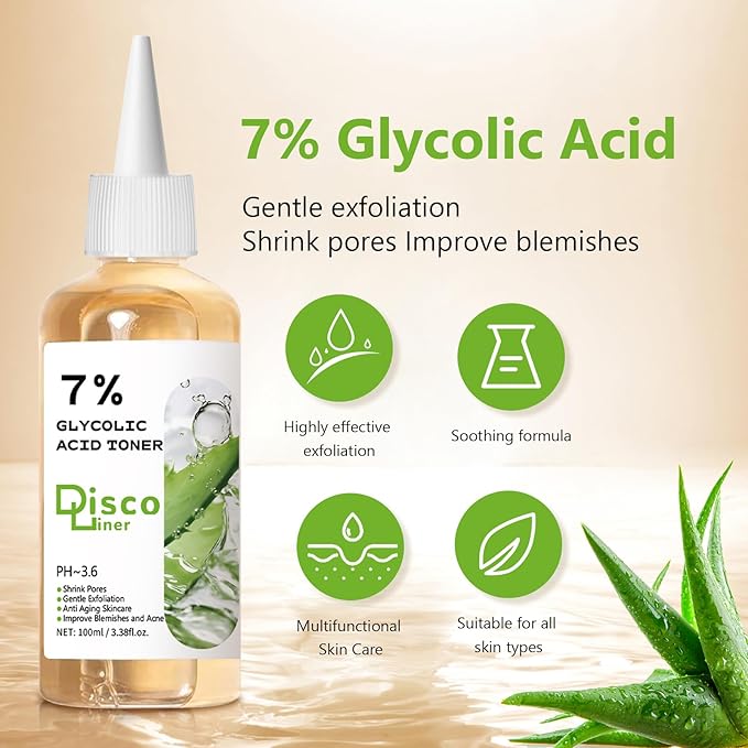 7% Glycolic Acid Exfoliating Toner, Hydrating Facial Toner, Smooth Glowing Skin, Even Skin Tone, Improve Skin Texture, Gentle Formula for Daily Use