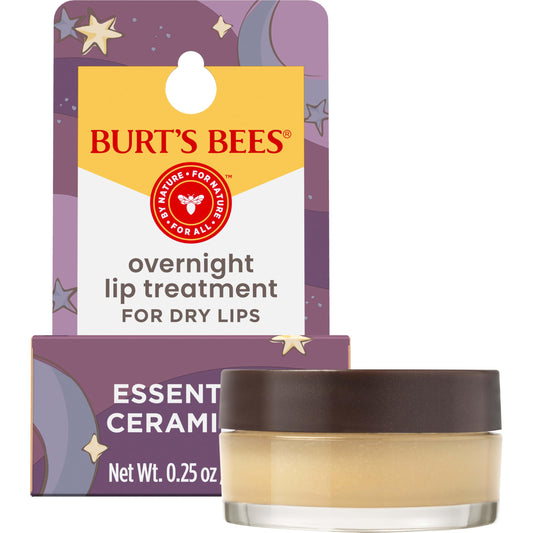 Burt's Bees Original Overnight Intensive Lip Treatment, Moisturizing, Restorative, Reduces Fine Lines, Vitamin E, Ceramides Oils, Natural Origin Lip Care, 0.25 Oz.