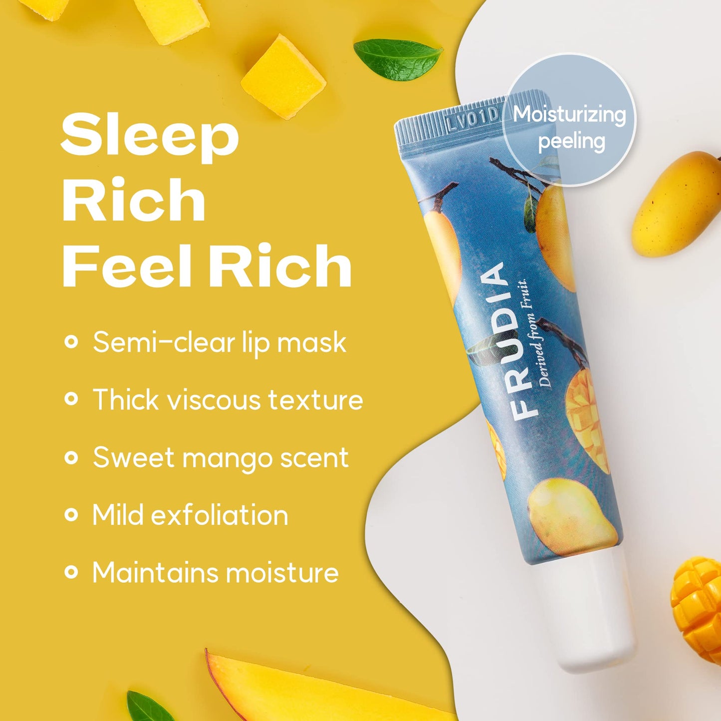FRUDIA Mango Honey Lip Mask for Dry Cracked Lips – Tinted Moisturizing Balm for Women, Overnight Lip Plumper & Hydrating Treatment, 0.33Oz Korean Beauty Formula
