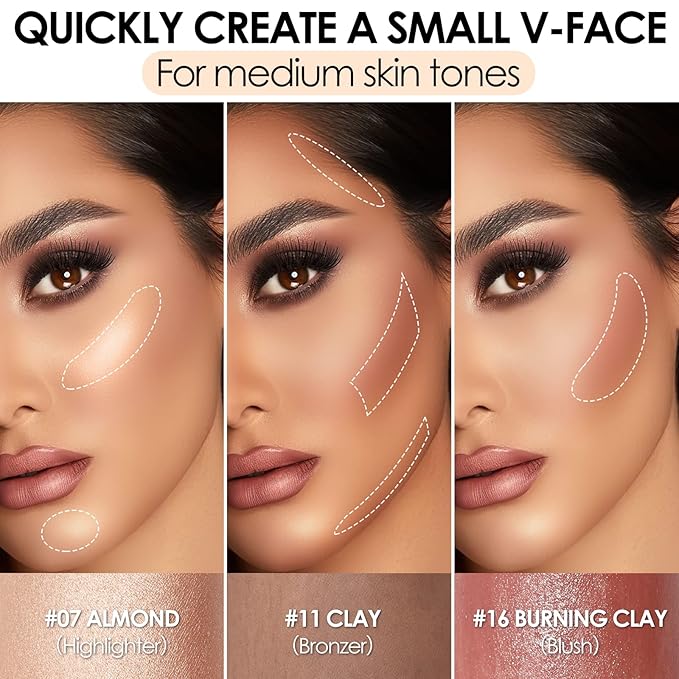 FOCALLURE 3 Pcs Cream Contour Sticks,Shades with Highlighter Finishing Makeup,MEDIUM