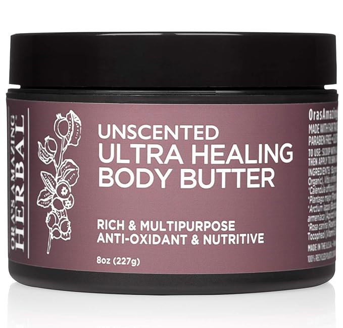 Ora's Amazing Herbal Ultra Healing Body Butter, Intensive Unscented Moisturizer For Dry Skin, Fragrance Free Skin Cream, 8 oz Large