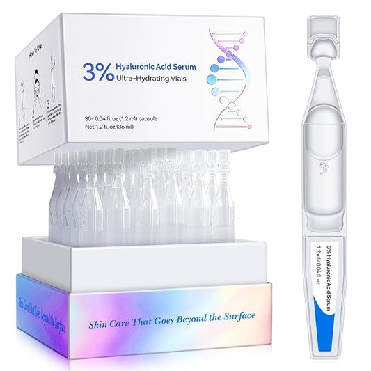 3% Hyaluronic Acid Serum for Face,Ultra-Hydrating Wake Nature Perfection Hyaluronic Acid, Hydration & Moisture Facial Serum for Fine Lines & Wrinkles, Single-Use (1.2 ml)*30