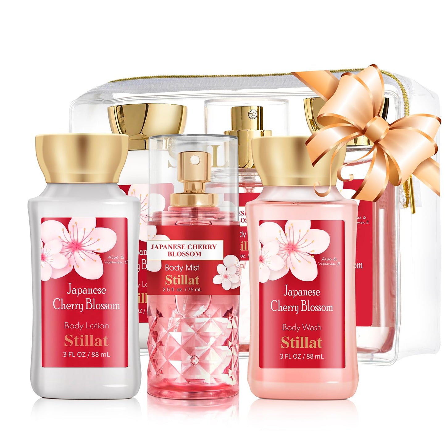 Bath and Body Sets for Her, Japanese Cherry Blossom Scented Spa Daily Care for Women, Including Body Wash, Body Lotion and Fragrance Mist, Idea Gift for Birthday Valentine's Day Christmas New Year