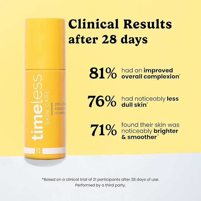 Timeless Skin Care Vitamin C Serum with Vitamin E & Ferulic Acid - Brightening Serum - for Oily & Dry Skin - Fragrance-Free - 1.7 oz
