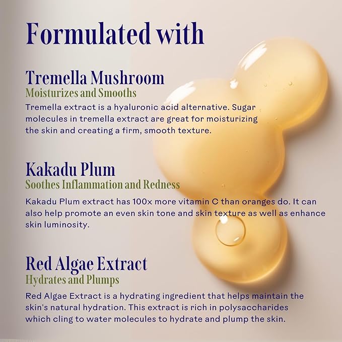 Three Ships - Jelly Drops Kakadu Plum + Mushroom Hyaluronic Acid Serum | Hydrate, Replenish, Plump Skin | Cruelty-Free, Vegan, Paraben-Free, Sensitive Skin Safe (1 fl oz | 30 mL)