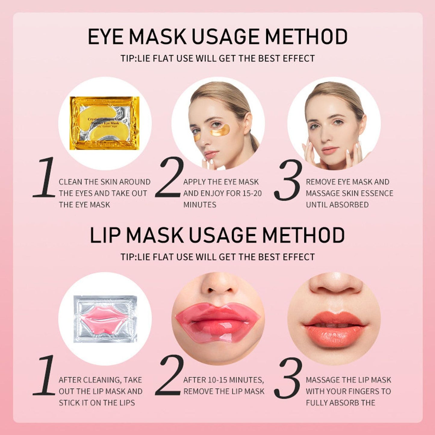 Blopuivo 32 Pairs Lip Masks with Eye Mask, 24K Collagen Under Eye Patches for Dark Circles and Puffy Eyes, Reduce Lip Wrinkles, Anti Chapped & Remove Lip Dead Skin, Nourishes the Lip & Eye Skin (32)