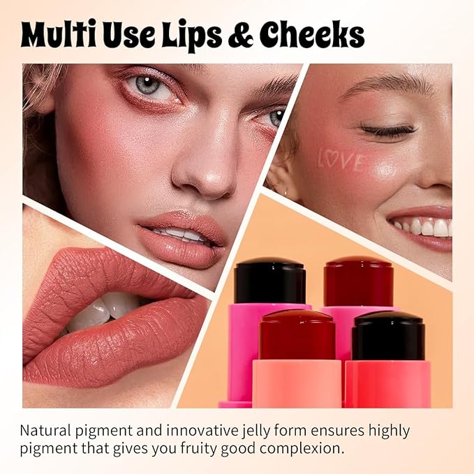 Milk Jelly Blush Stick, Lip and Cheek Makeup Free. (Red)