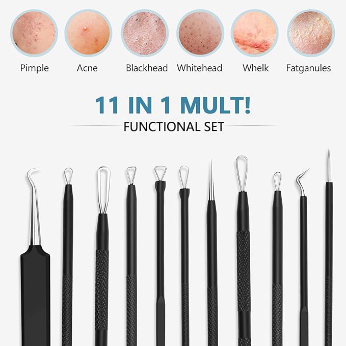 Pimple Popper Tool Kit,Blackhead Remover Tool 6 Pcs Blackhead Extractor Tool for Face Comedone Zit Acne Whitehead Blemish, Stainless Steel Extraction Tools Set