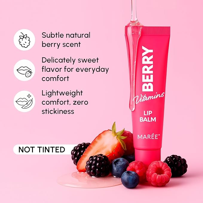 MAREE Lip Balm Hydrating - Lip Balms & Moisturizers - Peptide Lip Treatment Not Tinted - Lip Butter Moisturizer for Very Dry Lips Care Products - Berry Lipbalm - Balsamo Labial Hidratante de Labios