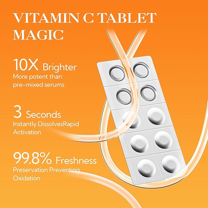 LANBENA Non-Oxidizing Vitamin C Serum 10%: Niacinamide Serum + Freeze-Dried Tablets, Brightening Anti-Aging Essence for Sensitive Skin, Non-Greasy, Reduces Dark Spots & Wrinkles (30 Tabs/1.05 Oz)