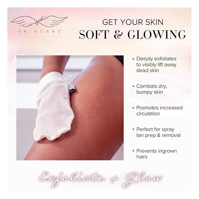 Seraphic Skincare Divine Glow Exfoliating Mitt (2pcs) – 100%, Dye-Free, Bleach-Free Vegan Viscose Korean Exfoliating Glove – Body Exfoliator for Self-Tan Removal & Keratosis Pilaris